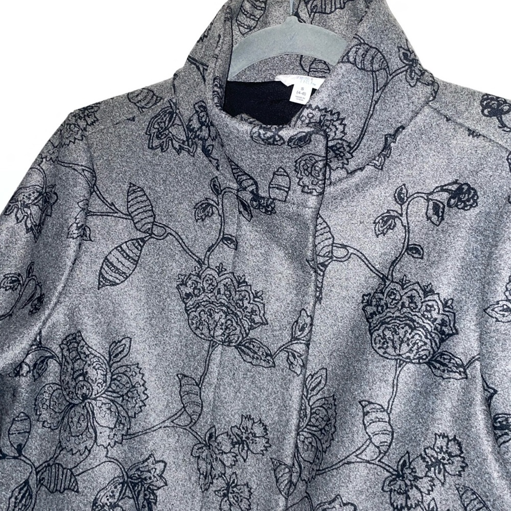 Women Gray Floral Faux Wool Coat